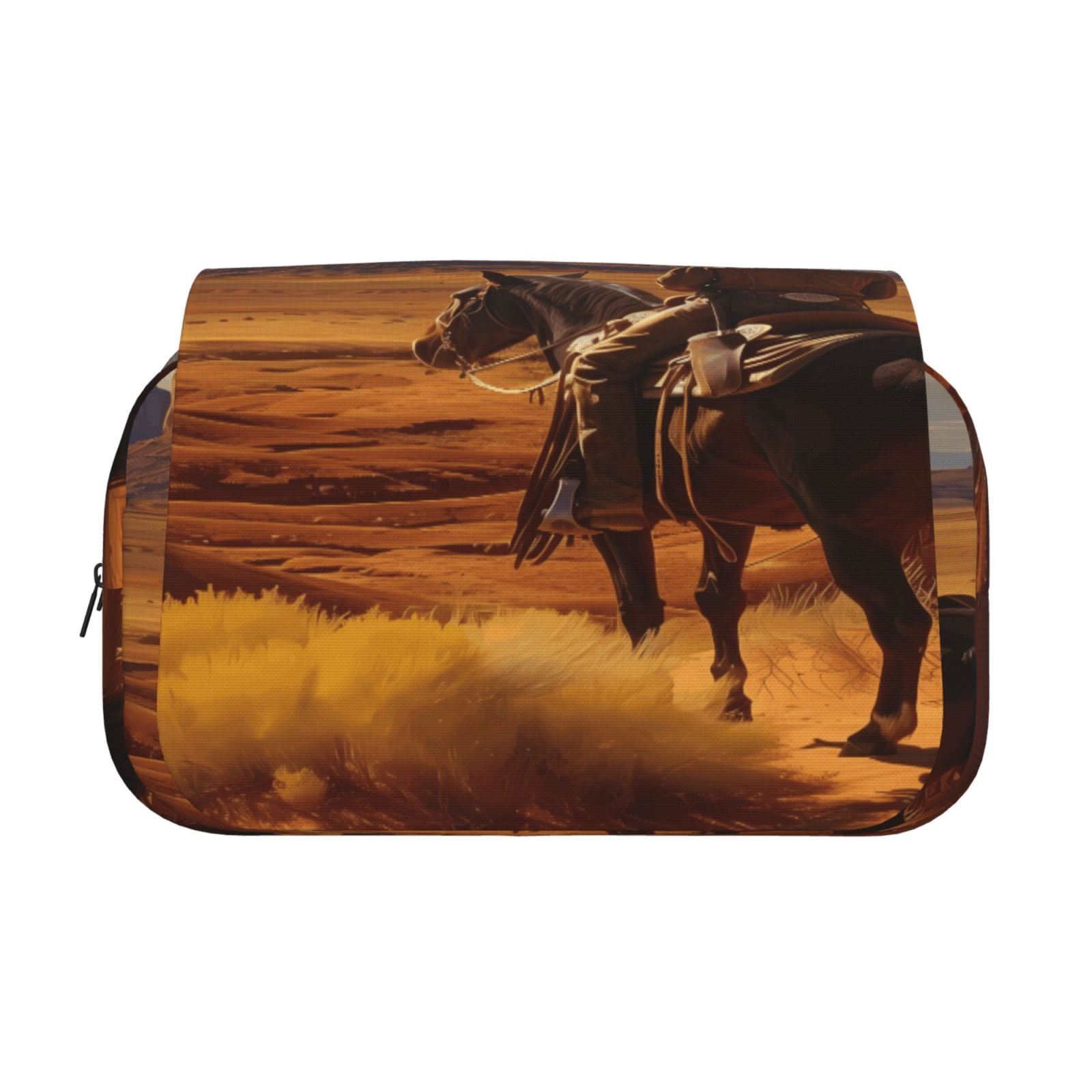 Rateoe Western Desert Cowboy Cloud Pattern Double Clamshell Pen Case, Storage Organizer with Two Zipper Compartments– Holds Up to 50 Pencils & Pens