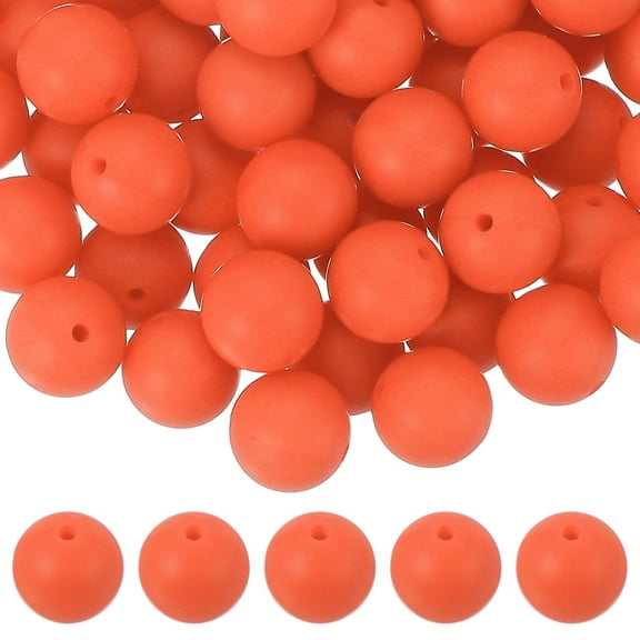 Uxcell 60 Pcs Silicone Beads, 15mm Round Focal Beads Candy Color Bulk Loose Bead for Keychain Bracelet Necklace Pens Making DIY Crafts Supplies, Orange