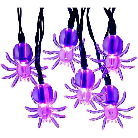 Luces LED de araña de Halloween, 30 luces LED de araña de Halloween, luces solares para interiores y exteriores para decoraciones de fiestas en el hogar.