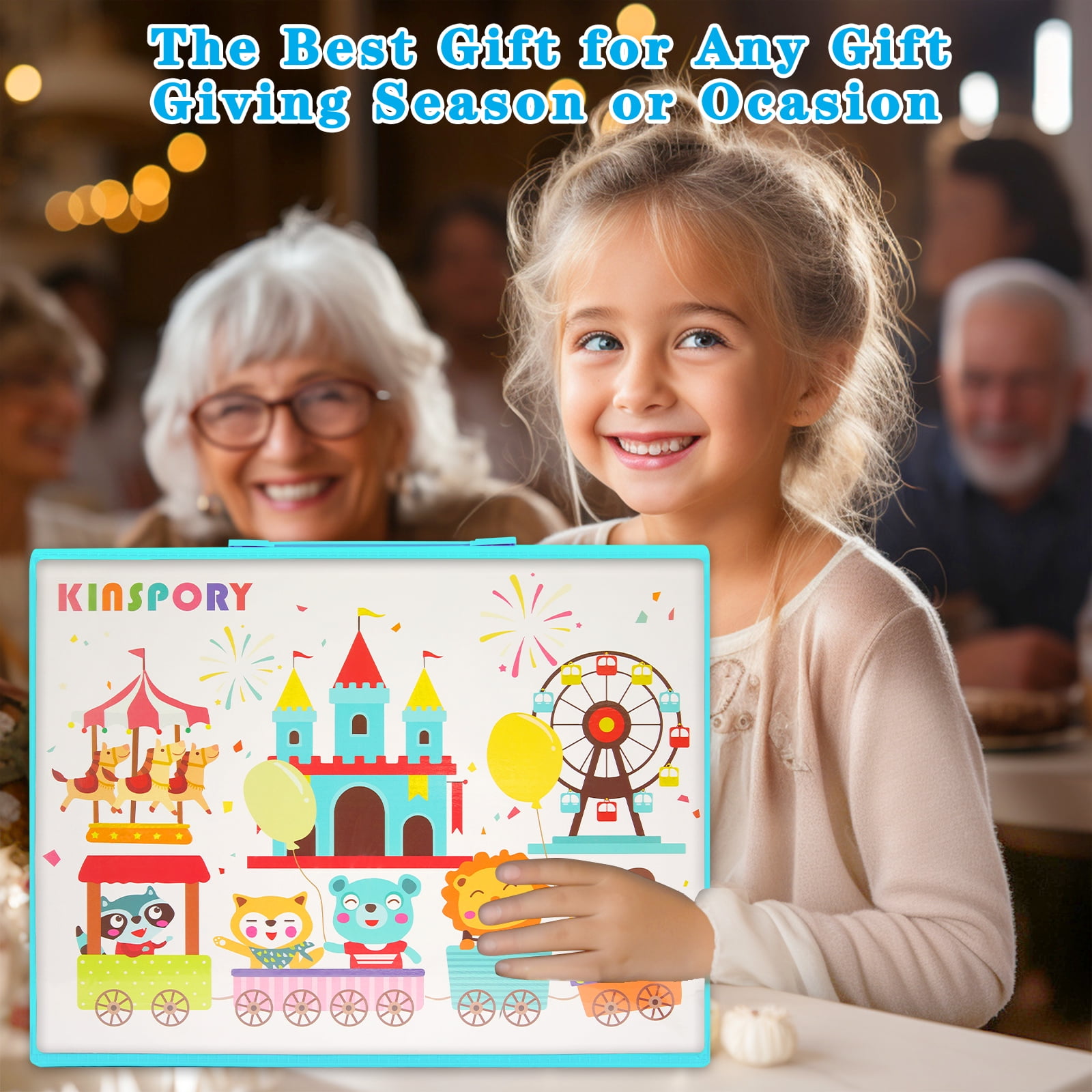 KINSPORY 290 Pack Drawing Coloring Art Set with Double-Side Trifold Art Easel, Creative Supplies Gift for Artists Beginners Kids Boys Girls (Blue)