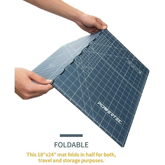 POWERTEC 18" x 24" A2 Non-Slip Double Sided Rotary Cutting Mat with Grid, Table Protector for Crafting, Sizing, Tracing, Sewing, Quilting, Scrapbooking, Arts and Crafts Woodworking (61002)