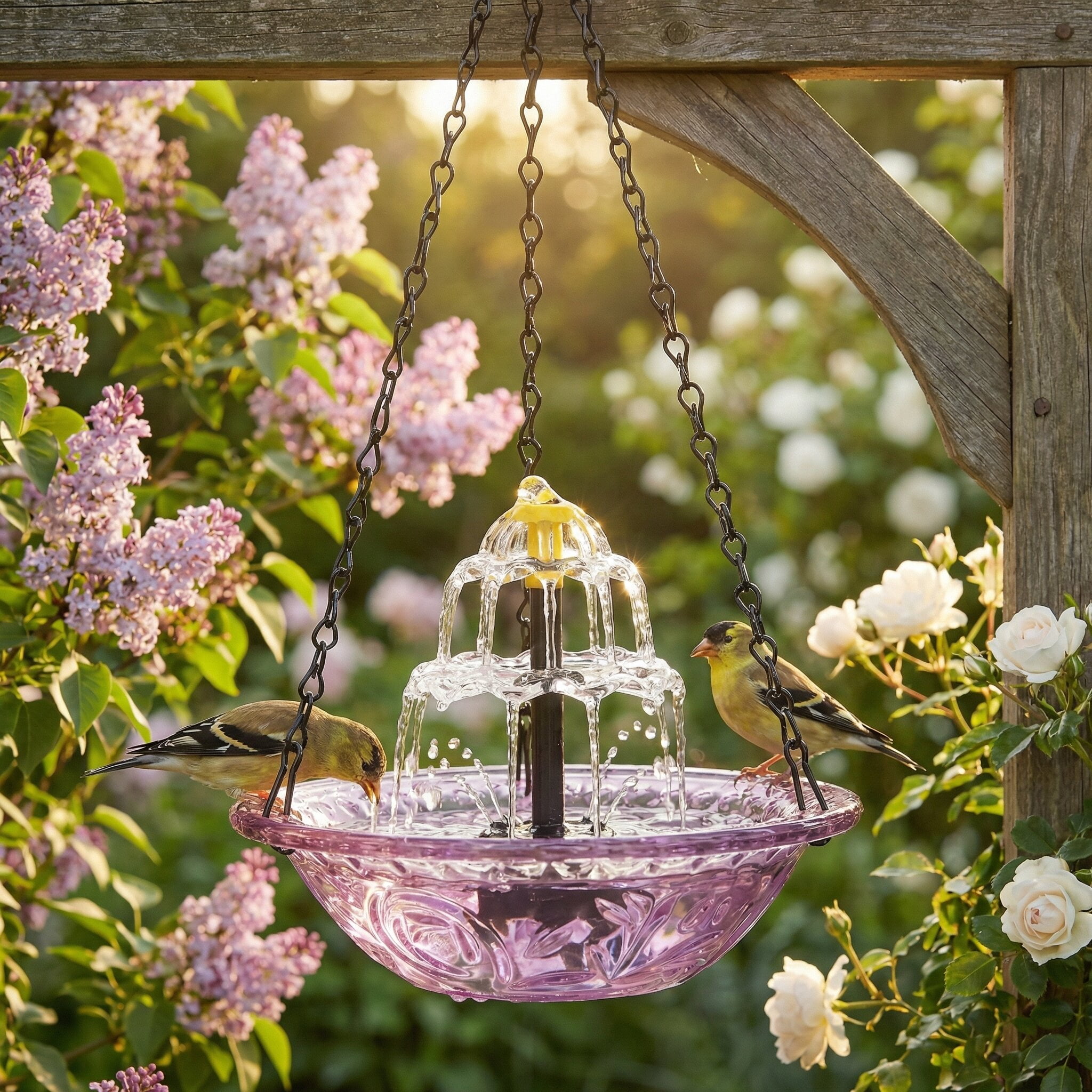 ValueAgain Solar Cascade Hanging Bird Bath Fountain, Outdoor Hanging Bird Bath with Solar Fountain, Large Humming Bird Baths are Suitable, with Solars Pump & Bowl,for Outdoor, Gardens, Purple
