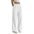thumbnail image 4 of ZHYou No Boundarie Womens Waist Wide Sweatpants Elastic High Leg Loose Baggy Fit Casual Lounge Pants with Side Pockets,White,Size 2XL, 4 of 6