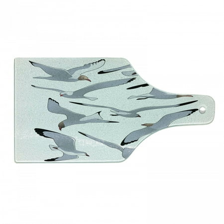 

Seagulls Cutting Board Seagulls in Flight Facing Different Positions Simplistic Cartoon Drawings Print Tempered Glass Cutting and Serving Board Wine Bottle Shape Black White by Ambesonne
