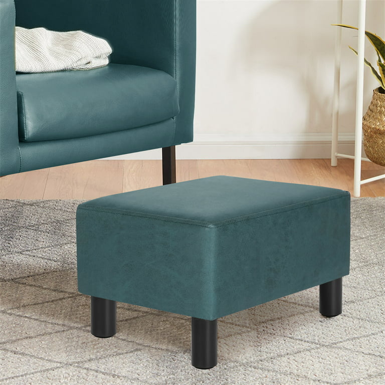Small Footstool Foot Rest with Wooden Legs, Rectangle Chair Step Stool  Padded Foot Stool Small Ottoman for Guest Room Bedroom Green