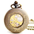 thumbnail image 3 of reloj de bolsillo retro con cubierta de esqueleto, mecánico, de cuerda manual, analógico-digital, de aleación, color bronce elegante, 3 of 5
