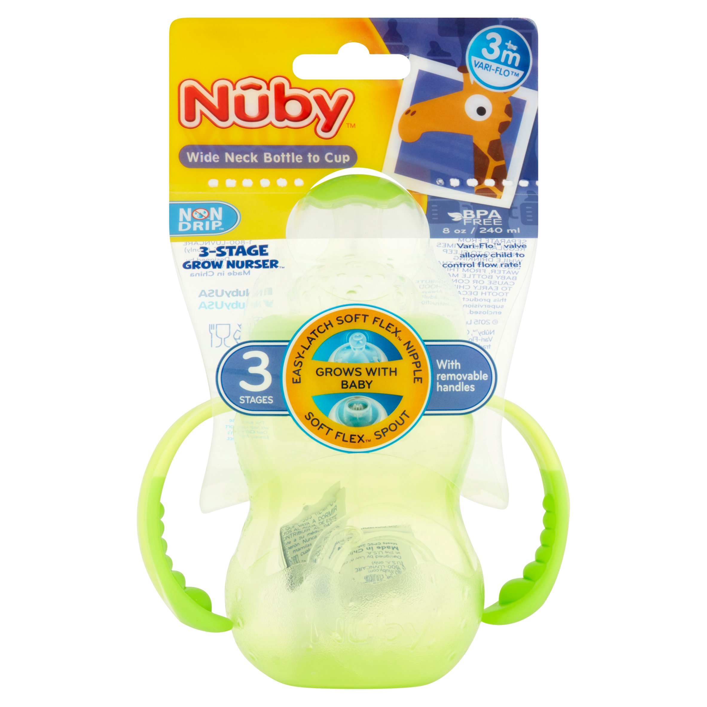 Nuby 3 Stage Baby Bottle with Handles, 3m+, Wide-Neck, 8 oz - image 3 of 3
