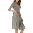 thumbnail image 2 of Women's Casual Plain 3/4 Sleeve Scoop Neck Pleated Loose Fit Swing Midi Dress with Pockets Solid Color Gray M, 2 of 4