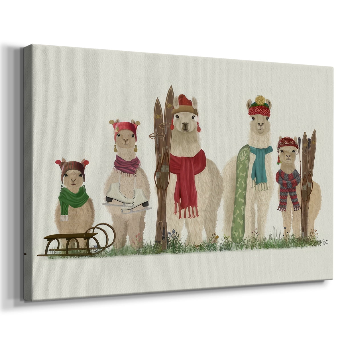 Llama Family Winter Sports- Gallery Wrapped Canvas