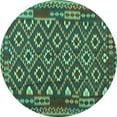 thumbnail image 1 of Ahgly Company Indoor Round Southwestern Turquoise Blue Country Area Rugs, 4' Round, 1 of 4