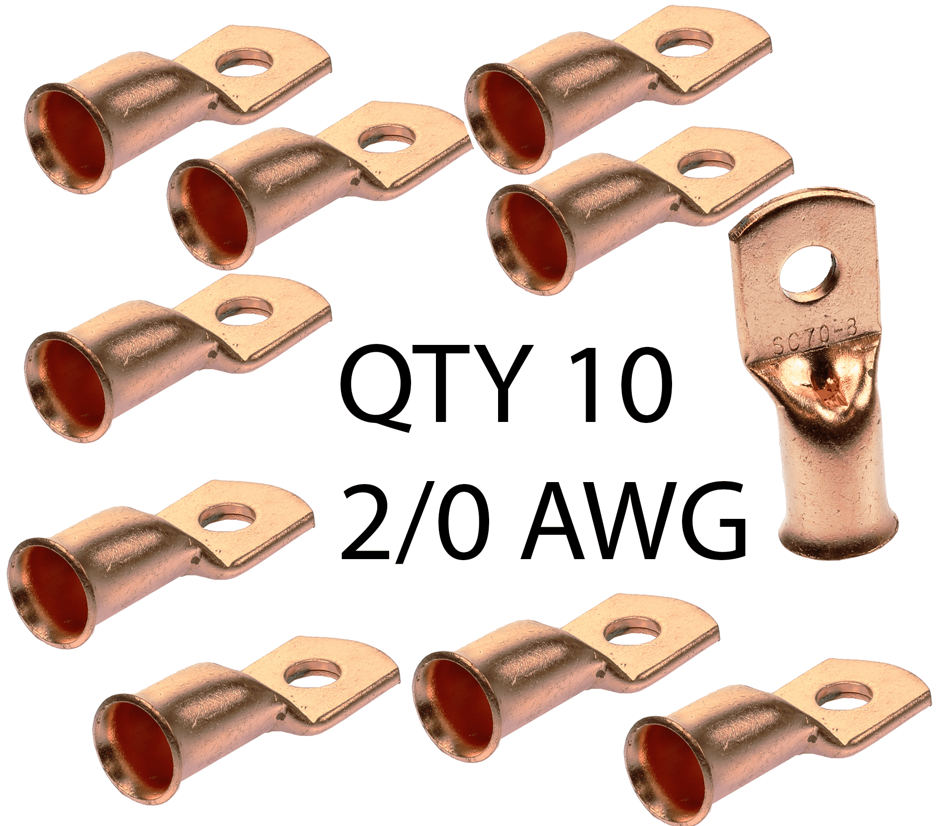 6 2/0 AWG gauge 5/16" non-insulated Tinned Copper Crimp Ring Terminal Lug QTY 