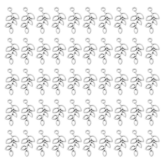 Uxcell Leaf Pendants, 50 Pack Metal Tree Leaf Beads Bulk Leaves Charm for Jewelry Making Style 17, Silver