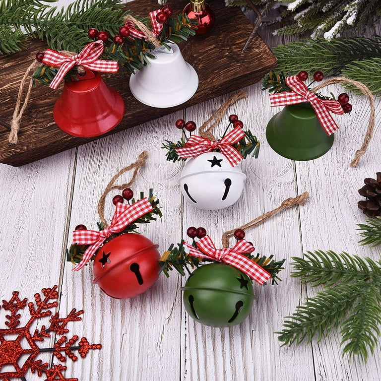 Jingle Bell Ornaments - 6 Pack - Assorted (Silver, Red & Green)