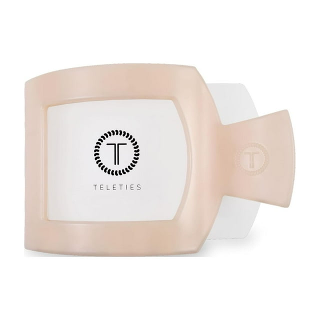 TELETIES - Clip Cuadrado Plano Grande - Para Acostarse Yoga Conducir y Más - Agarre Fuerte Dientes Flexibles Cómodo Diseño Curvo - Ideal para Cabello Grueso - Colección Core - Beige Almendra