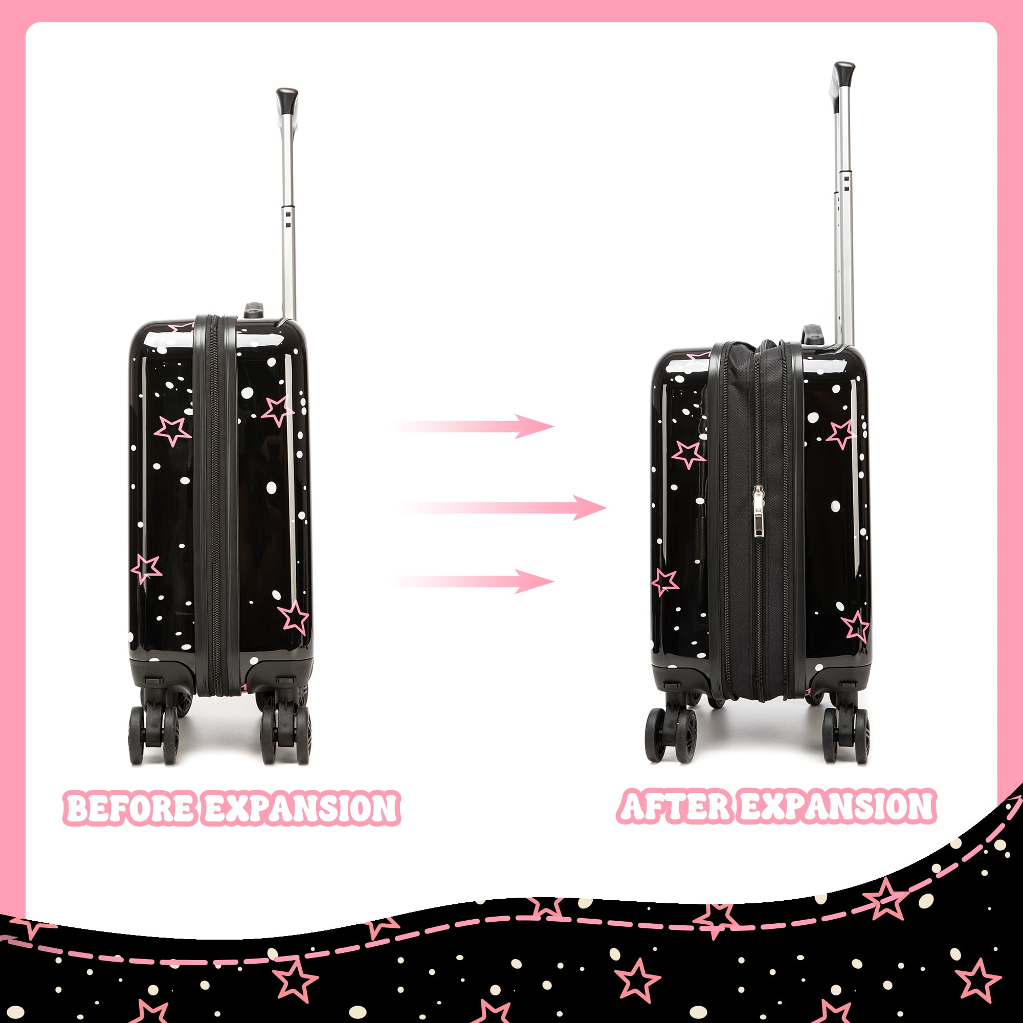 Kids Carry on Luggage Sets 2 Piece for Girls Women Rolling Suitcases with Wheels Hardshell Suitcase with Neck Pillow Airplane