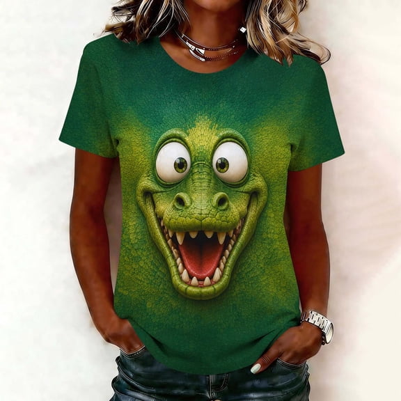 LEKWK Halloween Shirts for Women Animal Print Short Sleeve Casual Funny Shirts Crewneck Relaxed Fit Lightweight Cute Graphic T-Shirts