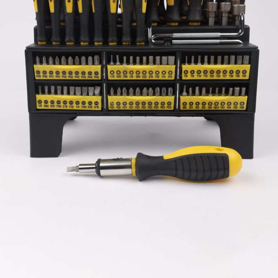 100-Piece Magnetic Screwdriver Set with Plastic Rack, Includes Slotted/Phillips/Torx Precision Drivers, Non-Slip Rubber Handles, Multi-Purpose Hand Tools, Ideal Gift for Handymen & DIY Enthusiasts