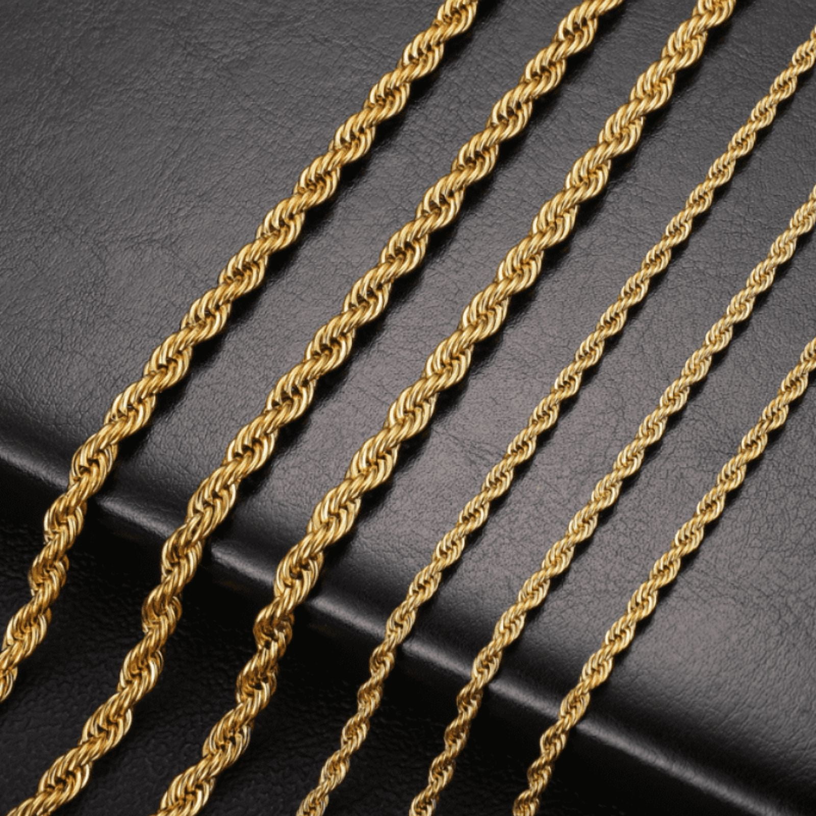 14K Yellow Gold Solid Rope Chain Necklace Diamond Cut Real Men Women Jewelry| 2mm | 24 Inches | MADE IN ITALY