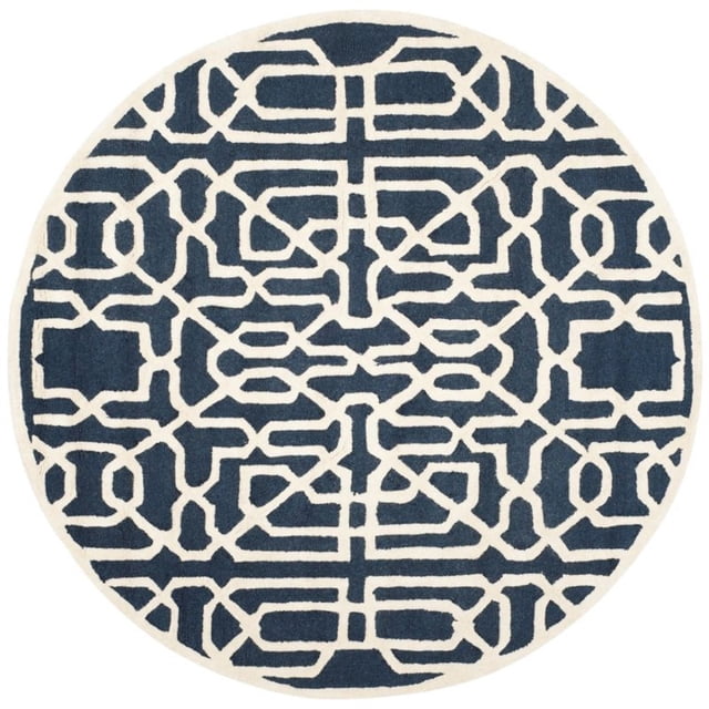 Safavieh Cambridge Collection CAM570M Handmade Moroccan Geometric Navy and Ivory Premium Wool Round Area Rug (6' Diameter)