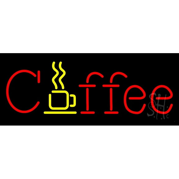 Red Coffee LED Neon Sign 13 x 32 - inches, Black Square Cut Acrylic Backing, with Dimmer - Bright and Premium built indoor LED Neon Sign for café and stroefront.