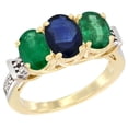 thumbnail image 1 of 14K Yellow Gold Natural Blue Sapphire & Emerald Sides Ring 3-Stone Oval Diamond Accent, size 7.5, 1 of 3