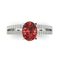 2.32 ct Oval Cut Natural Garnet Solitaire with Simulated Diamond Accents 18K White Gold Womens Engagement Ring