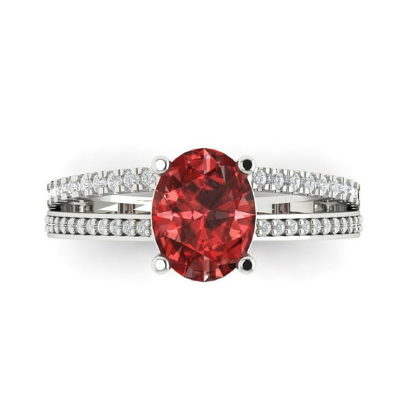Solitaire with Accents Engagement Ring for Women - 2.32ct Natural Garnet in 18K White Gold Promise Ring