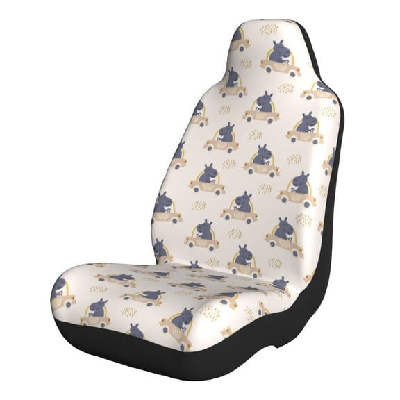 Honeii Hippos Driving A Car for Car Seat Covers Full Set, Seat Covers for Cars, Car Seat Protector Waterproof, Leather Car Seat Cushion-1
