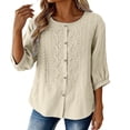 thumbnail image 4 of Plus Size Womens Clothes Kelon Women's Embroidered Cotton Linen Button Top Crew Neck 3/4 Sleeve T-Shirt 2026 Spring Summer Fashion Clothes, M, 4 of 7