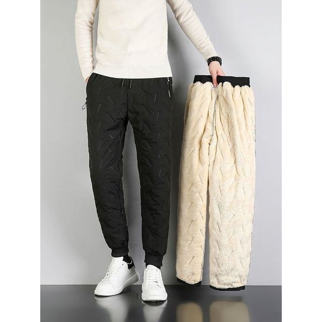 Pantalones de algodón de lana de cordero de invierno para hombre, ropa exterior de invierno extra grande, pantalones casuales rectos, holgados y cálidos con tobillos atados