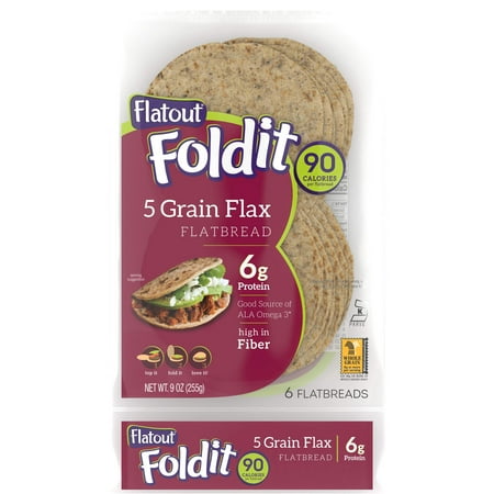 FLATOUT Flatbread - Foldit 5 GRAIN FLAX (1 Pack of 6