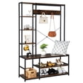 thumbnail image 2 of Entryway Hall Trees with Hooks, Storage Shelves and Shoes Bench, Freestanding Closet Organizer Clothes Rack with Coat Rack, Closet Garments Shelf for Hallway, Bedroom-Black Vingtage Walnut, 2 of 5
