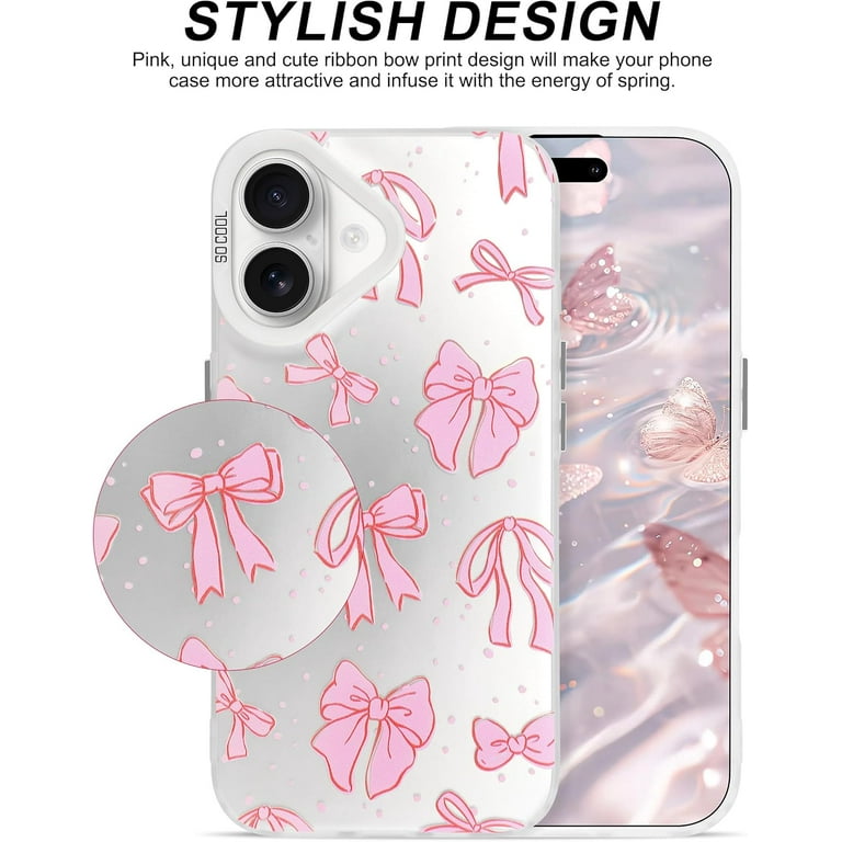 Bling Glitter Bow Phone Case for iPhone 14, Cute Pink Ribbon Bow Luxury Sparkly Aesthetic Case for Women Girls Bling Glitter Bow Phone Case for iPhone 14, Cute Pink Ribbon Bow Luxury Sparkly Aesthetic Case for Women Girls