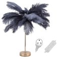 thumbnail image 1 of Lámpara de mesa de plumas de avestruz G4, luz de noche, lámpara de decoración para dormitorio, sala de bodas, enchufe británico gris de 230 V, 1 of 10