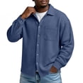 thumbnail image 5 of ZCFZJW Men's Button Down Shirt Texture Wrinkle Free Shirts Long Sleeve Waffle Untucked Shirt with Pockets Lightweight Thin Jackets Tops Navy M, 5 of 8