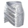 thumbnail image 5 of IWRICH Women's Shiny Silver Metallic Cross Mini Skirt Holographic Ruched Wrap Hem Bodycon Pencil Short Skirt Pleated Party Clubwear Silver XL, 5 of 6
