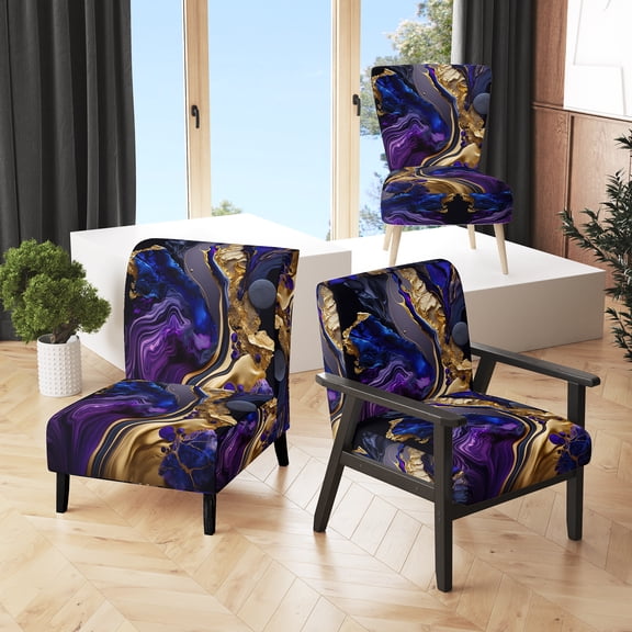Designart "Purple & Blue Marbled Geode" Purple Marble Upholstered Accent Chair - Modern Arm Chair For Living Room