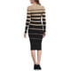thumbnail image 3 of Vestido de suéter de rayas para mujer INSPIRE CHIC, de manga larga, elástico, cuello redondo, ajustado, de punto acanalado, casual, largo, talla M, color caqui, 3 of 6