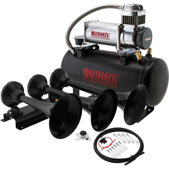 Vixen Horns Train Horn Kit for Trucks/Car/Semi. Complete Onboard System- 150psi Air Compressor, 2 Gallon Tank, 3 Trumpets. Super Loud dB. Fits Vehicles like Pickup/Jeep/RV/SUV 12v VXO8560/3418B