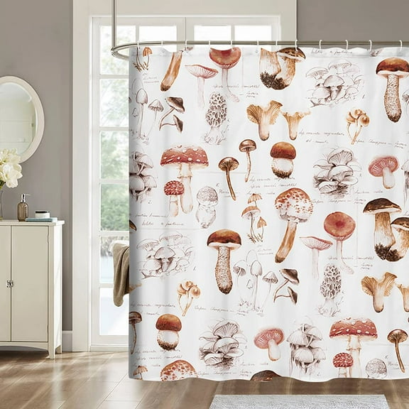 Mushroom Shower Curtain, Watercolor Floral Natural Plant Wild Fungus Species Mushrooms Shower Curtain for Bathroom, Fabric Vintage Psychedelic Mushroom Bathroom Curtain Kids Curtain Decor 70X70IN