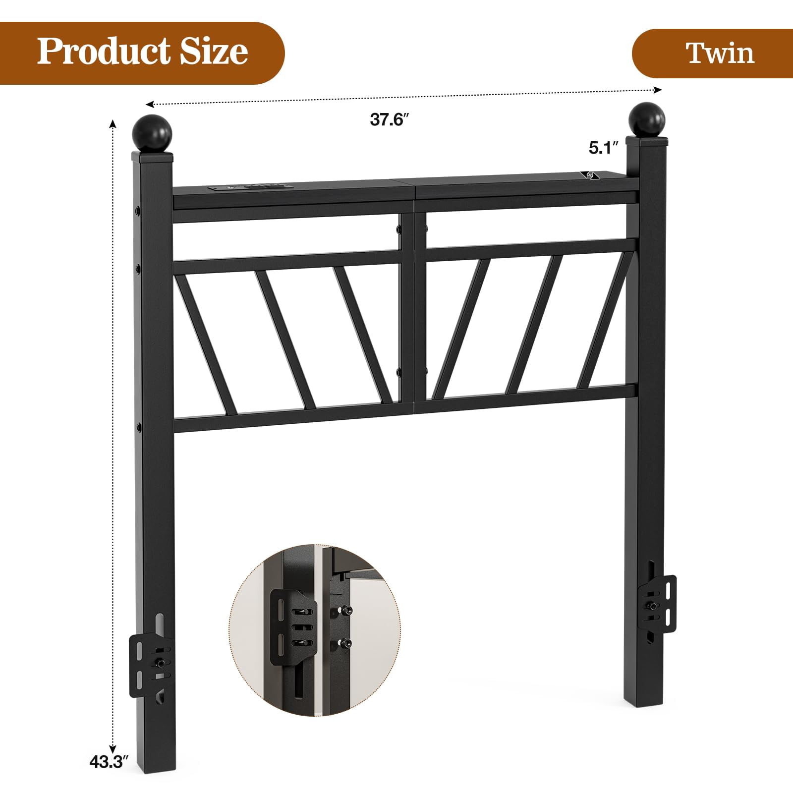 ARICOEASY Metal Twin Size Storage Headboard with LED Lights, Modern Twin XL Head Board with Outlets, USB & Type C Port, Farmhouse Vintage Style, Easy Assembly, Black