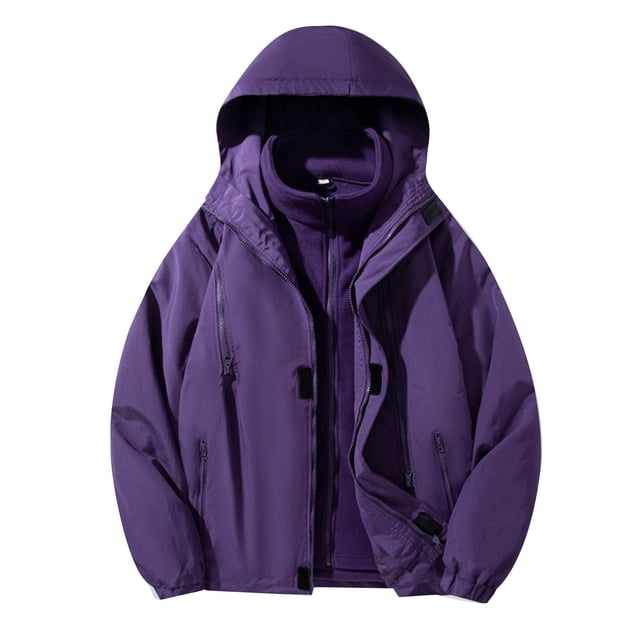 Mens Outdoor Solid Color Windproof Removable Inner Liner Pocket Zipper Jacket