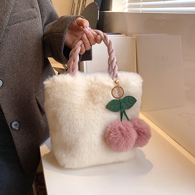 Bolso de mano de peluche de cereza para mujer, moderno y dulce bolso cruzado con cadena de un solo hombro, bolso de cereza, bolso de peluche