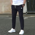 thumbnail image 3 of Men's Casual Slim-Fit Solid Color Nine-Point Pants with Pockets, Ankle-Length Trousers for Business Casual and Daily Outfits,Navy,M, 3 of 8