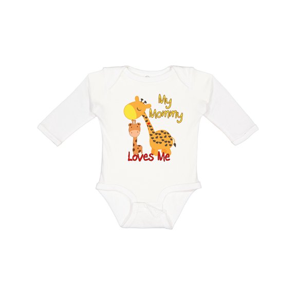 Inktastic My Mommy Loves Me Giraffe Boys or Girls Long Sleeve Baby Bodysuit