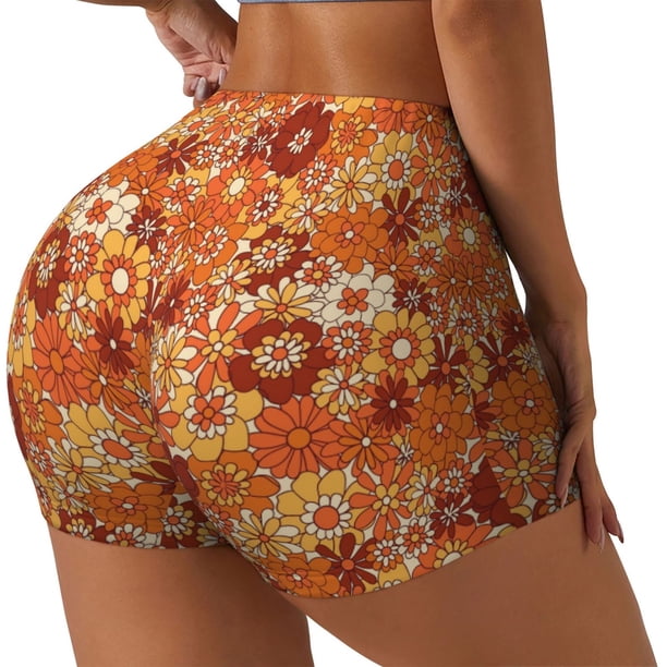 Balery Hippie Flower Pantalones cortos de entrenamiento estampados para mujer, sin costuras, ajustados, para gimnasio, yoga, correr, deportes, ejercicio activo, fitness.-Large