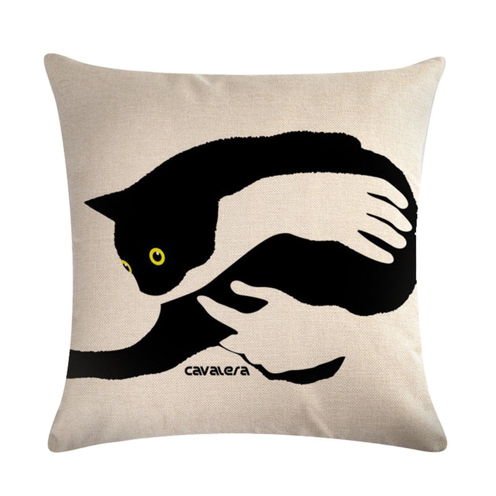 Modern Art Cat Cotton Linen Pillow Case Throw Cushion Cover Home Sofa Decor