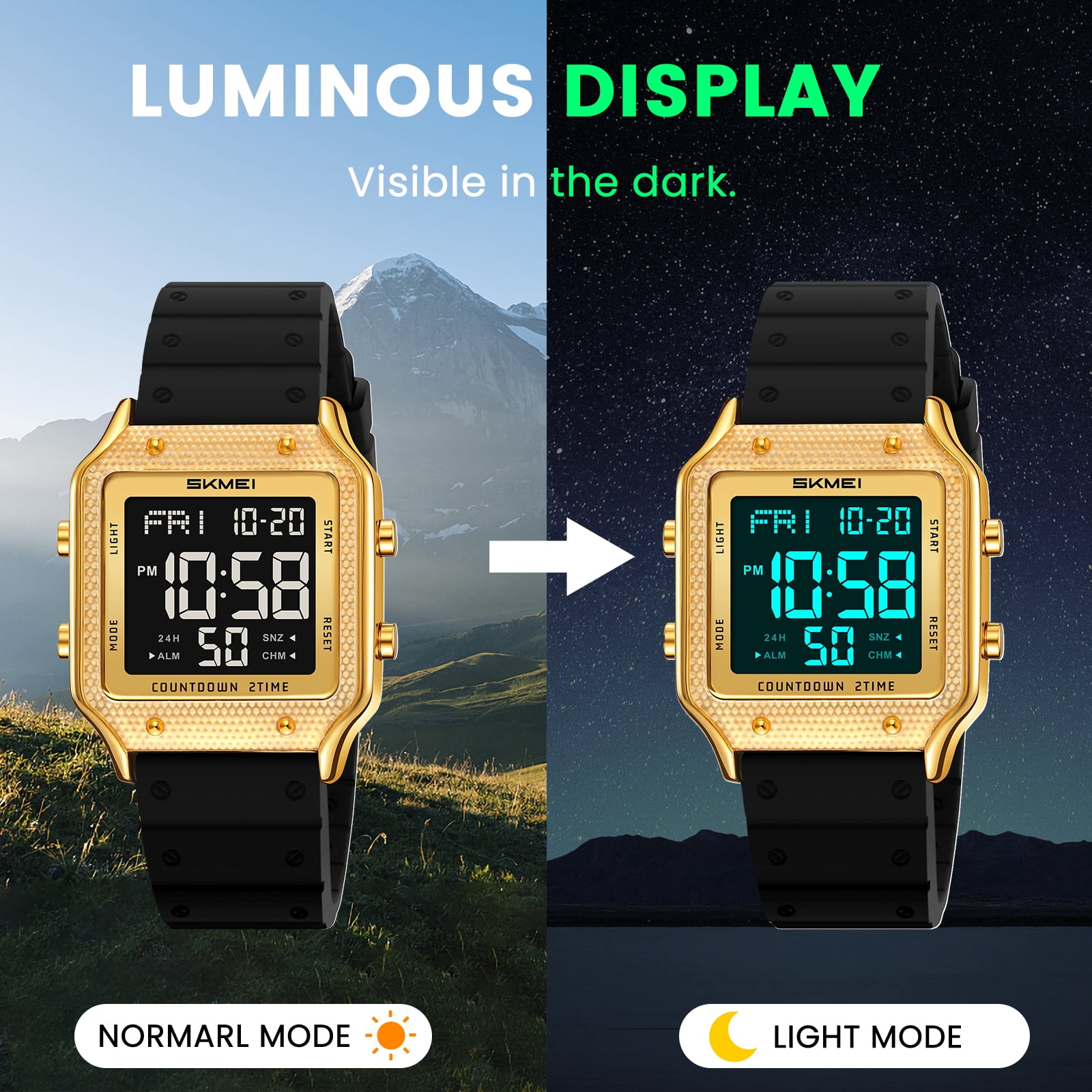 SKMEI Watches for Women Outdoor Sport Digital Watch Waterproof Chronograph Womens Wristwatch with Alarm/Back Light/Dual Time