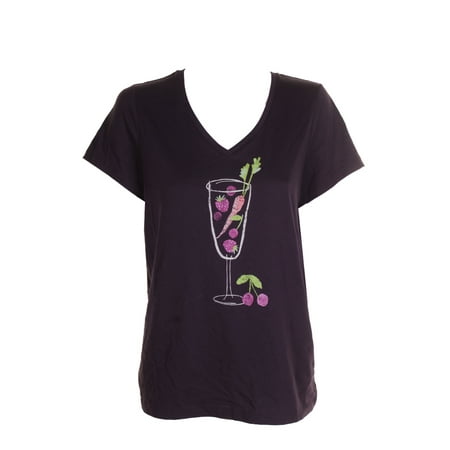 Hue Dark Purple Short-Sleeve Salad Days Graphic V-Neck Pajama T-Shirt M