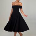 thumbnail image 7 of Women's Elegant Off The Shoulder Dresses Solid Color A-Line Swing Dress Wedding Evening Party Midi Dress with Pockets, 7 of 7